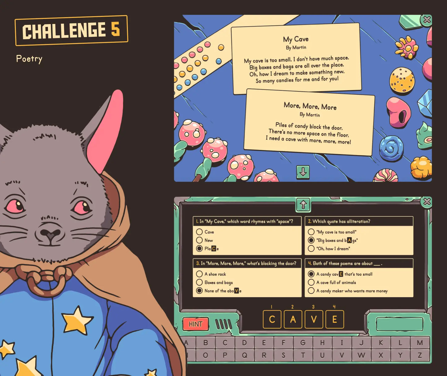 Free online poetry review game for 2nd grade, with two lyrical poems.