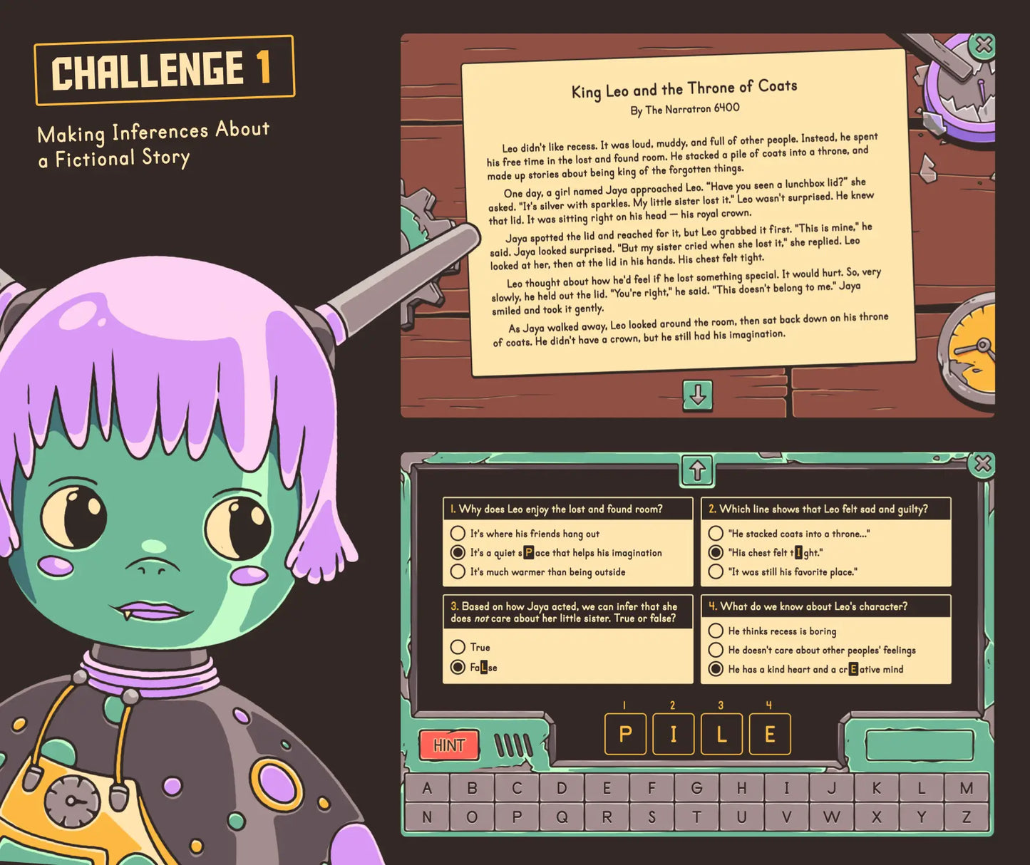Digital making inferences about a fictional story review activity for 4th and 5th grade, covering story elements and character traits.