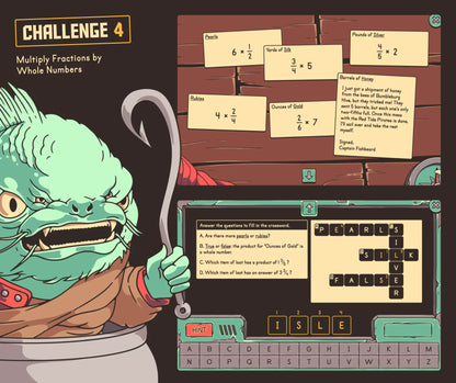 Online multiplying fractions by whole numbers year-end review activity before summer break.