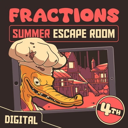 Digital summer escape room covering 4th grade fractions, titled "Puzzle Punks: Camp Calamari."