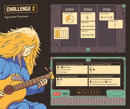 Online winter equivalent fractions activity for kids.