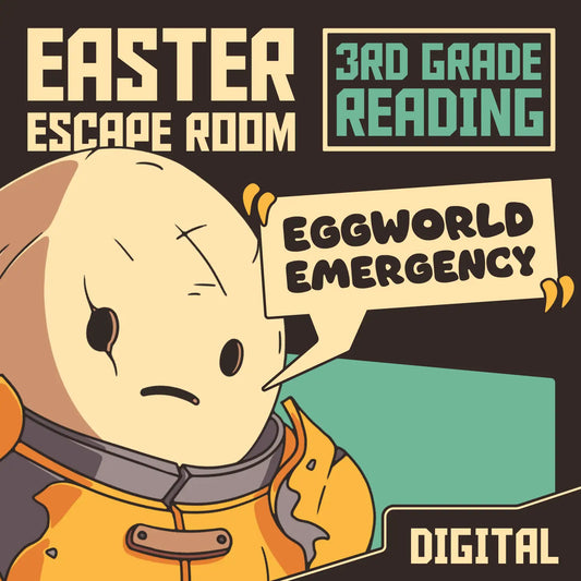 3rd grade reading comprehension digital escape room with an Easter theme, titled "Dingo Punks: Eggworld Emergency."