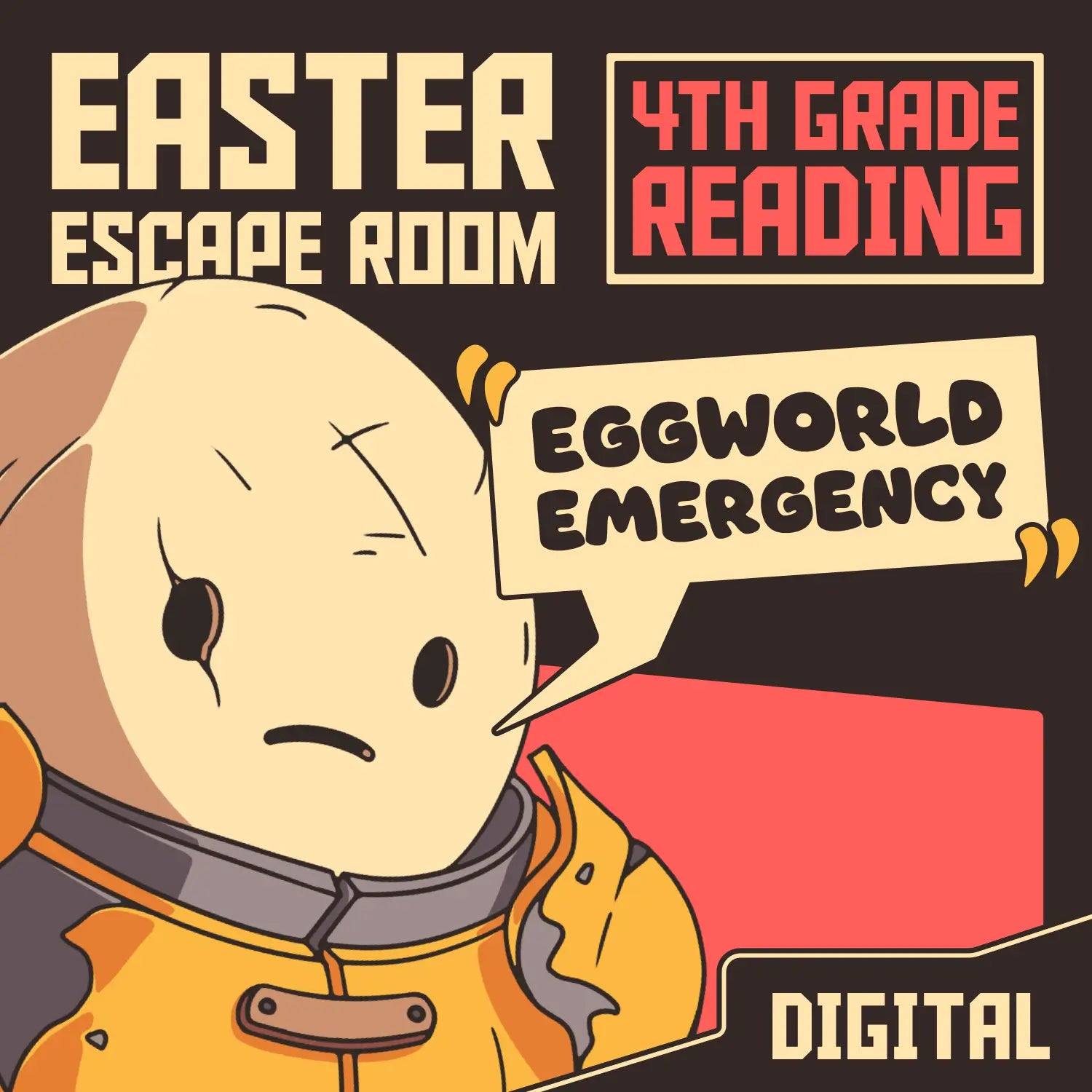 4th grade reading comprehension digital escape room with an Easter theme, titled "Dingo Punks: Eggworld Emergency."