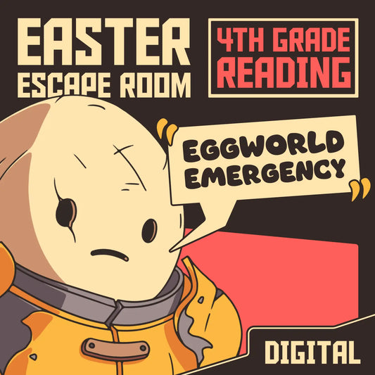4th grade reading comprehension digital escape room with an Easter theme, titled "Dingo Punks: Eggworld Emergency."