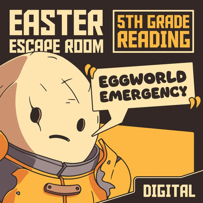 5th grade reading comprehension digital escape room with an Easter theme, titled "Dingo Punks: Eggworld Emergency."