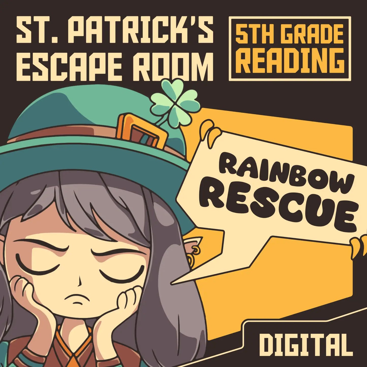 Digital St. Patrick's Day escape room for 5th grade reading comprehension, titled "Dingo Punks: Rainbow Rescue."