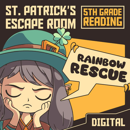 Digital St. Patrick's Day escape room for 5th grade reading comprehension, titled "Dingo Punks: Rainbow Rescue."