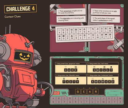 Digital autumn reading game focused on defining 4th grade vocabulary words via context clues.