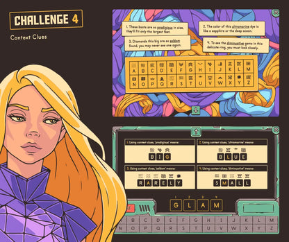 Digital context clues activity with a cryptogram answer section.