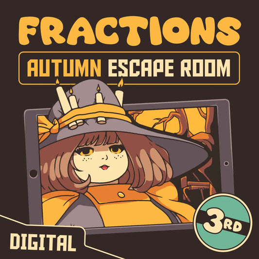 Cover for a digital autumn-themed 3rd grade fractions escape room titled "Puzzle Punks: The Hasty Harvest."
