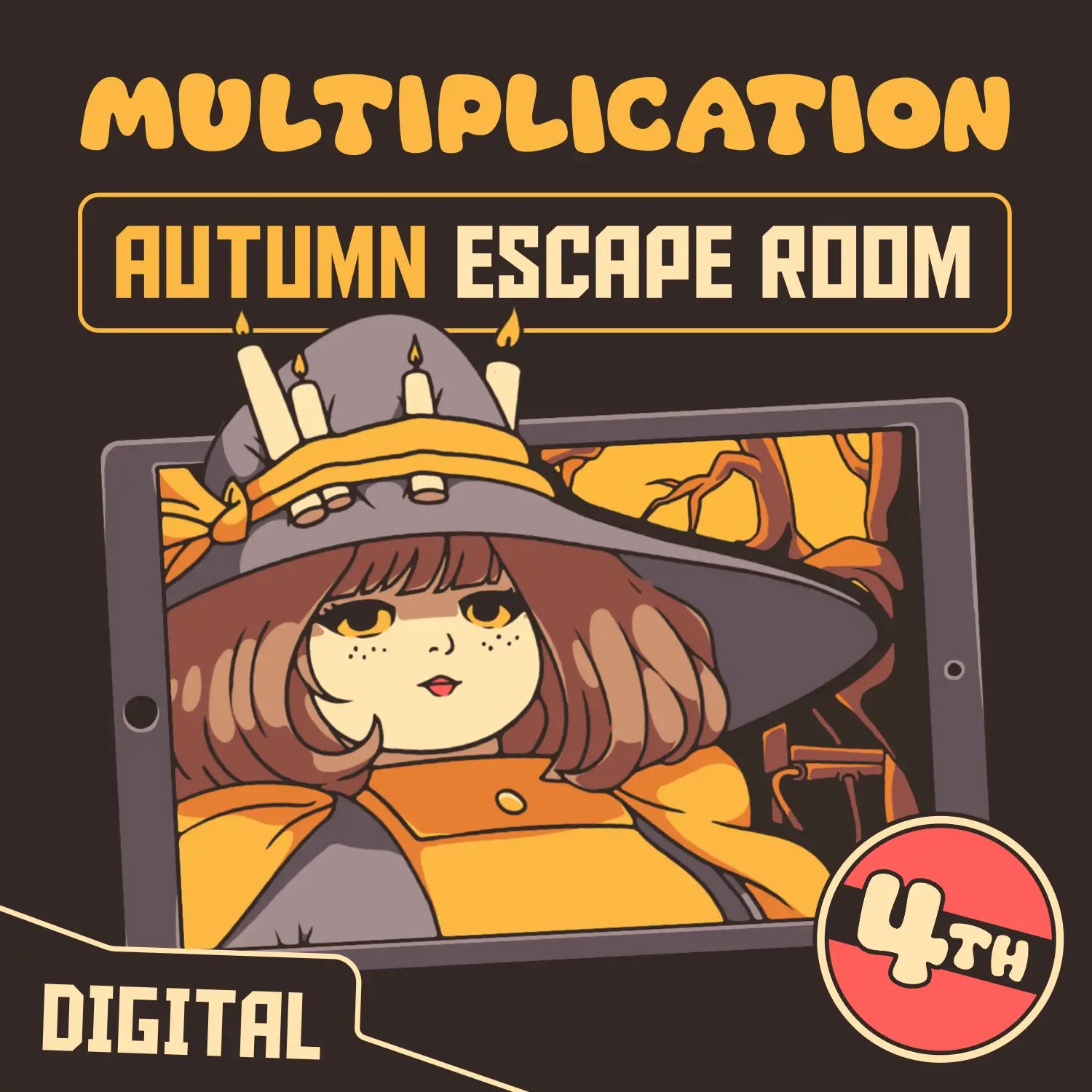 Digital fall escape room covering 4th grade multiplication standards, with the title "Puzzle Punks: The Hasty Harvest."