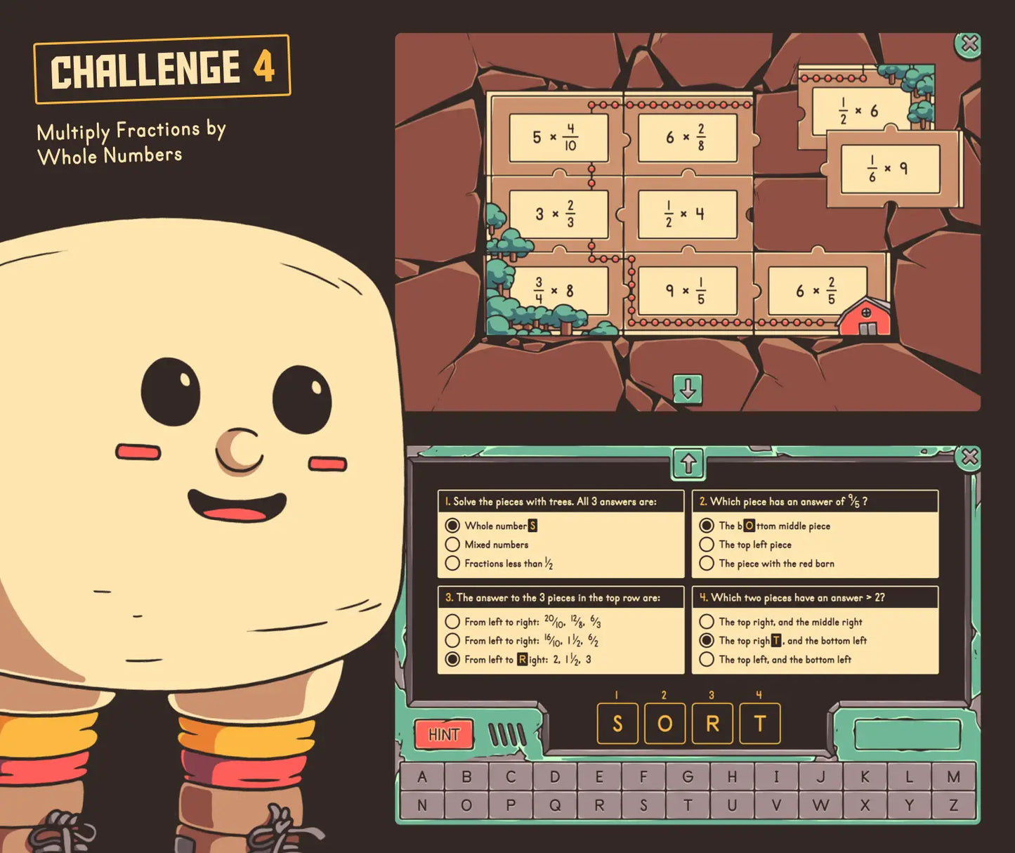 Online autumn fractions activity covering multiplying fractions by whole numbers.