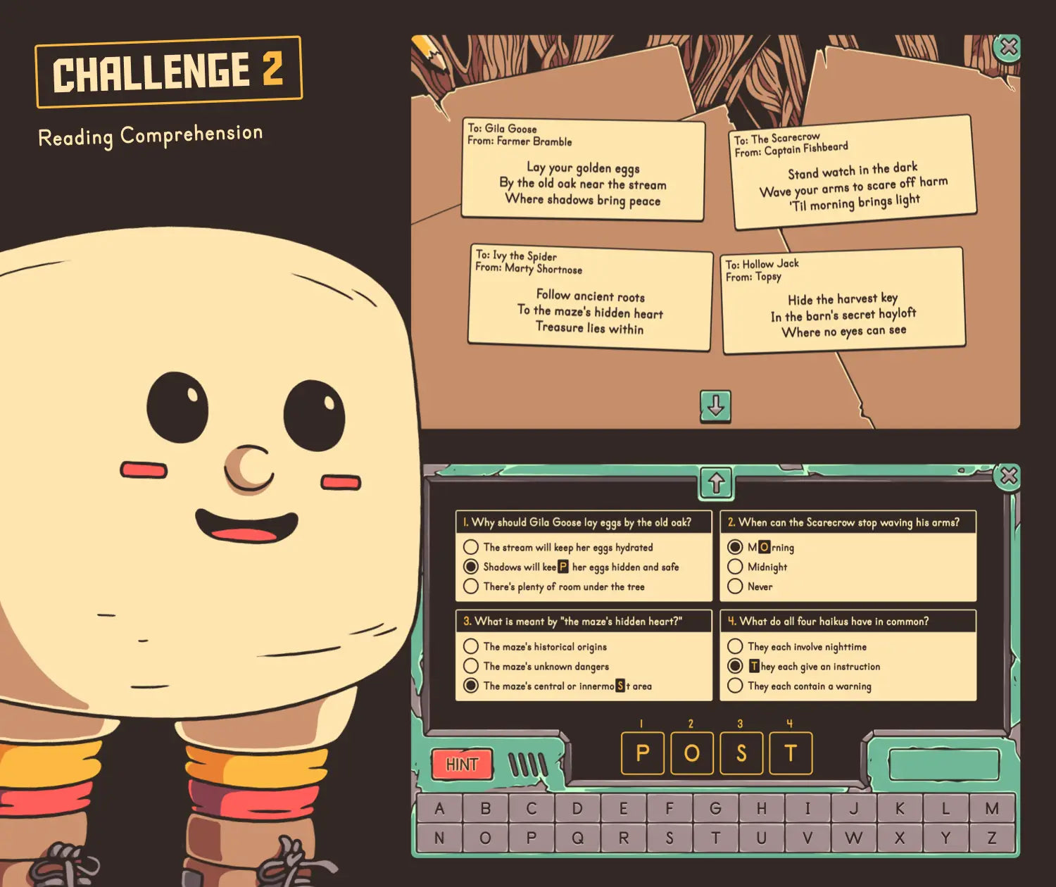 Online poetry comprehension game with haikus and an autumn theme.