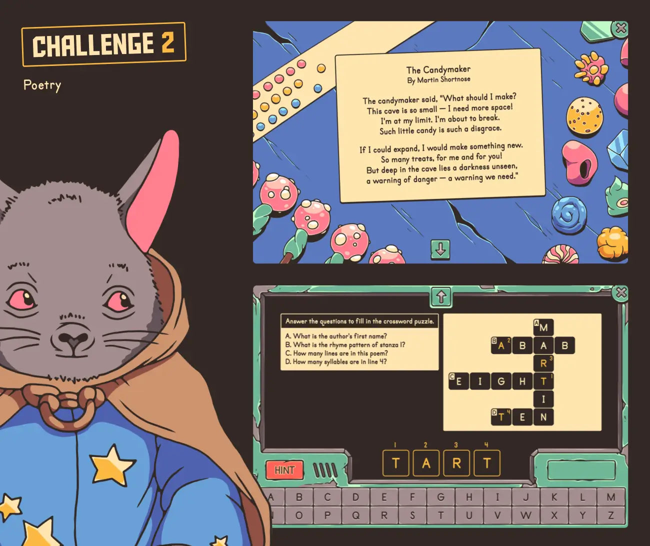 Digital poetry activity with a crossword puzzle section.
