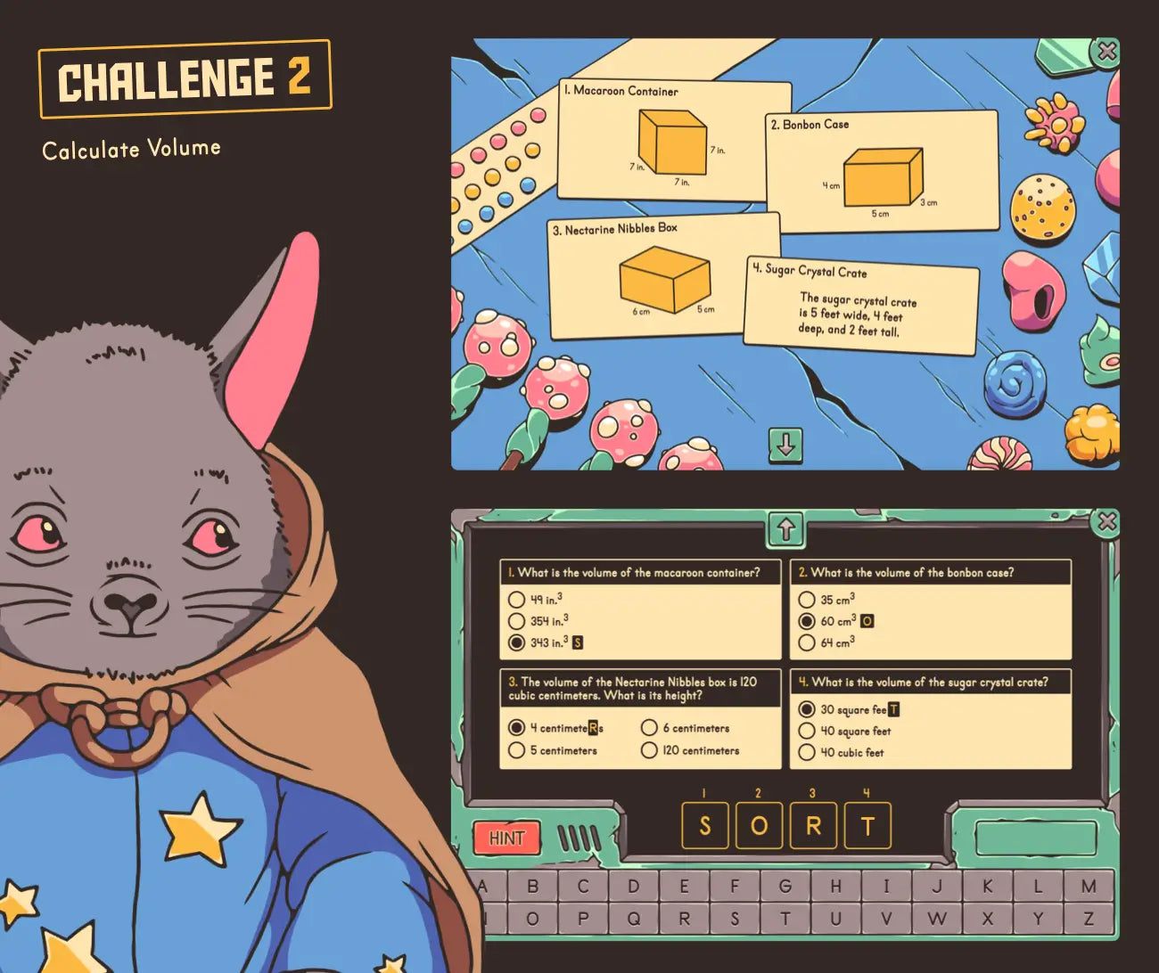 Digital calculating volume activity with a multiple-choice section.