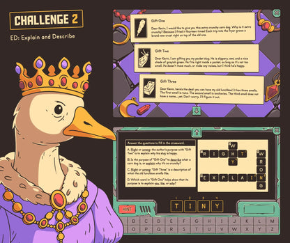 Online "ED: explain and describe" reading game for 4th and 5th grade author's purpose.