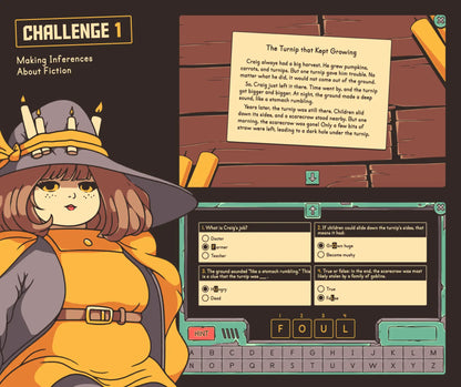 Fall inferencing game focused on a narrative fiction, with a short passage and crossword puzzle.
