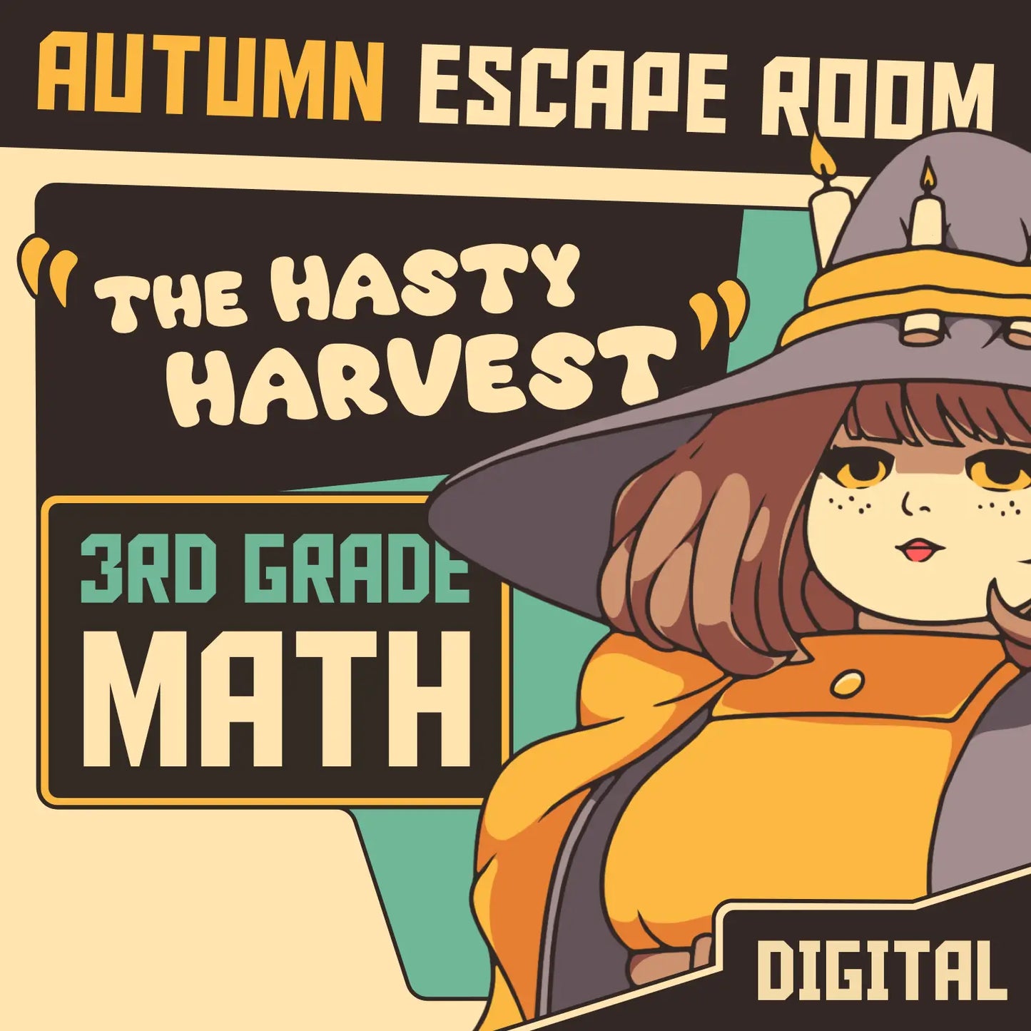 Cover image for a digital fall escape room for 3rd grade math, titled "Dingo Punks: The Hasty Harvest."