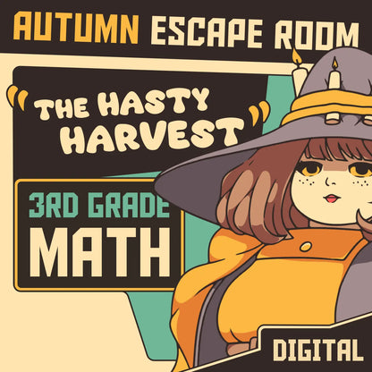 Cover image for a digital fall escape room for 3rd grade math, titled "Dingo Punks: The Hasty Harvest."