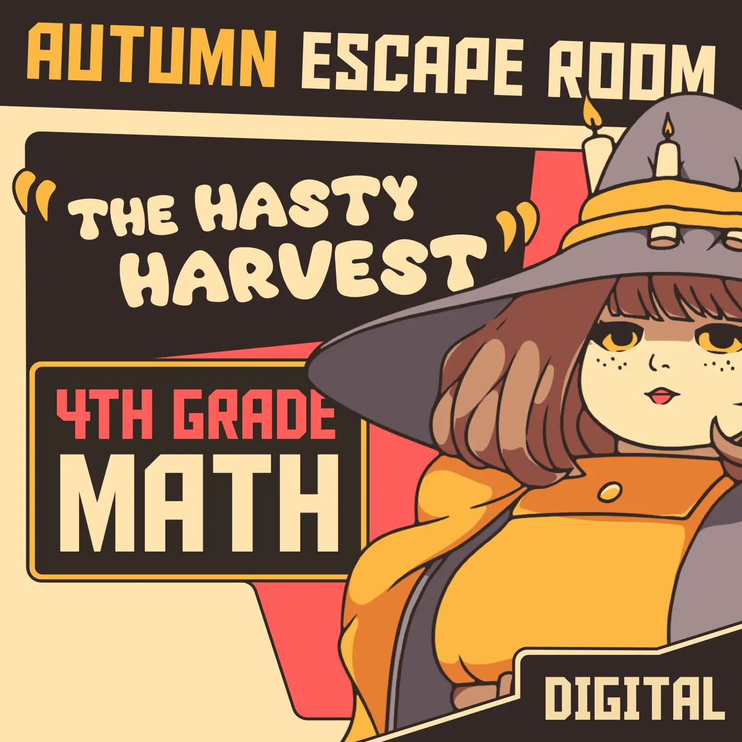 Cover image for a digital fall escape room for 4th grade math, titled "Dingo Punks: The Hasty Harvest."