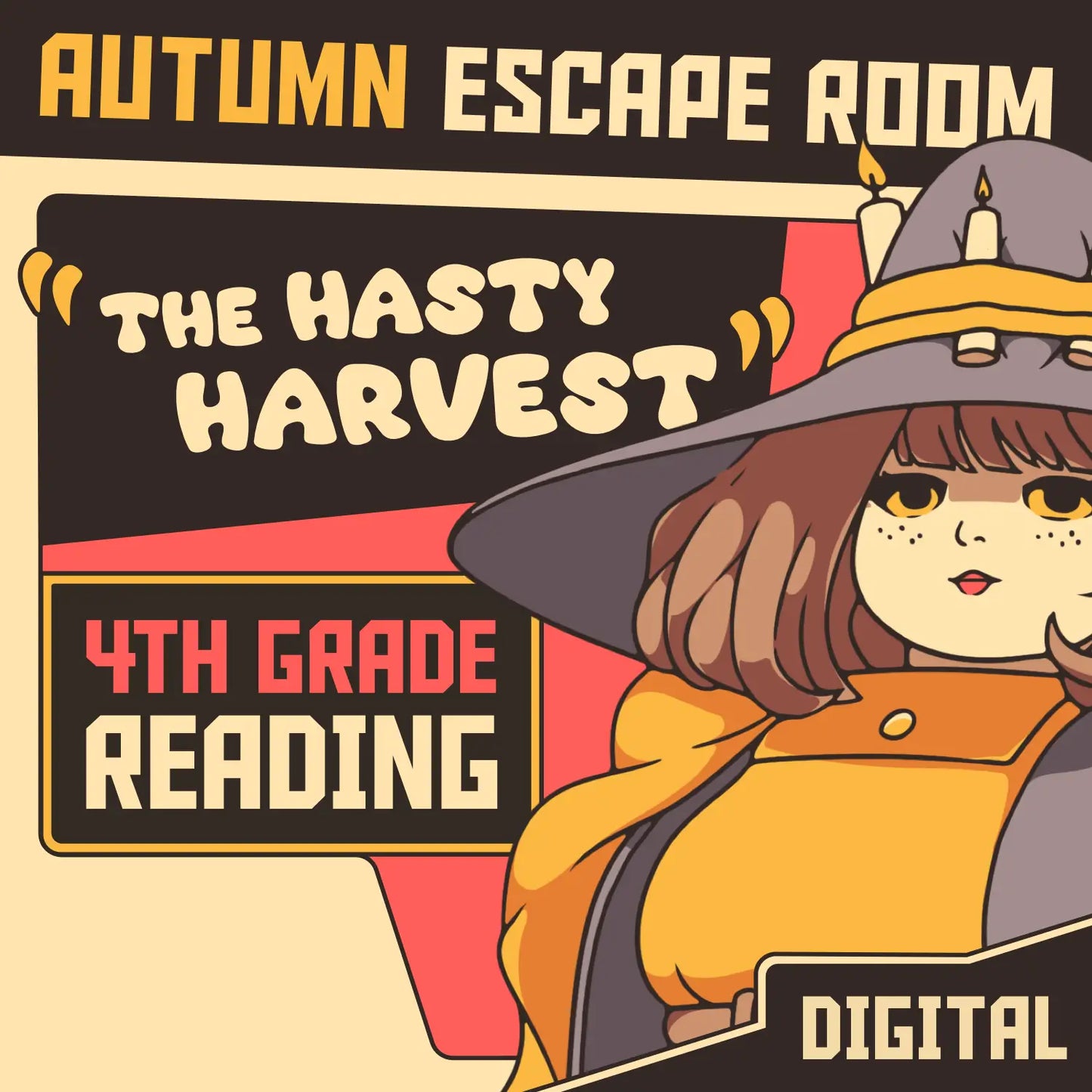 Cover image for "Puzzle Punks: The Hasty Harvest" — a 4th grade fall reading comprehension escape room for digital devices.
