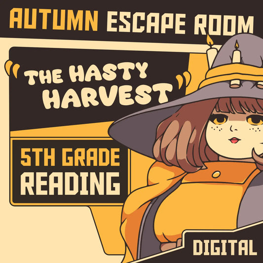 Cover image for "Puzzle Punks: The Hasty Harvest" — a 5th grade fall reading comprehension escape room for digital devices.