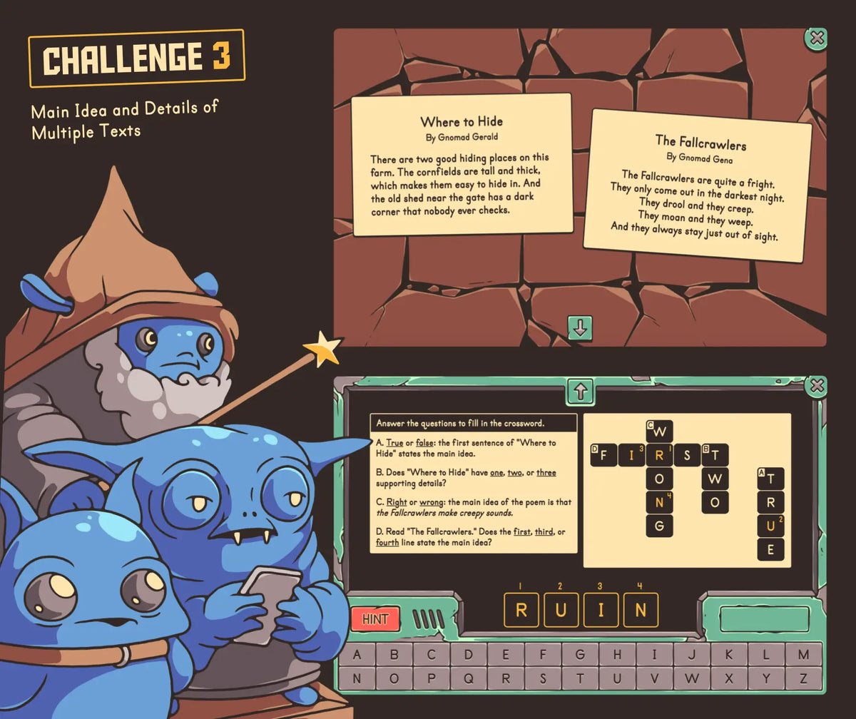 Virtual fall main idea and details of multiple texts escape room activity.