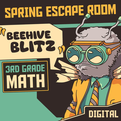 Dingo Punks digital spring escape room for 3rd grade math, entitled "Beehive Blitz."