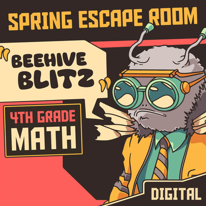 Dingo Punks digital spring escape room for 4th grade math, entitled "Beehive Blitz."