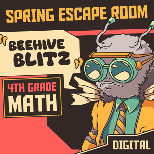 Dingo Punks digital spring escape room for 4th grade math, entitled "Beehive Blitz."