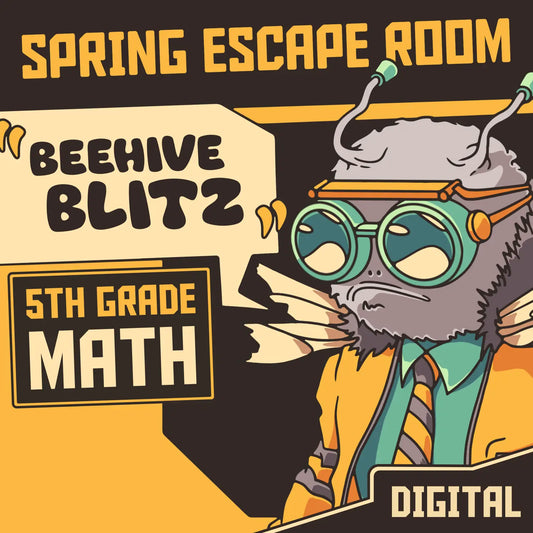 Dingo Punks digital spring escape room for 5th grade math, entitled "Beehive Blitz."
