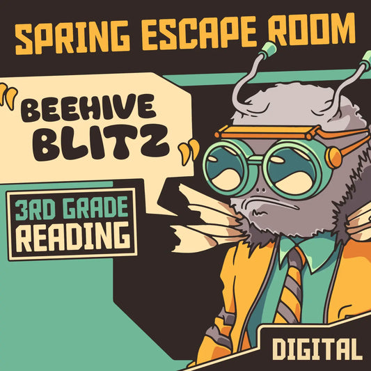 Digital spring escape room for 3rd grade reading comprehension, titled "Dingo Punks: Beehive Blitz."