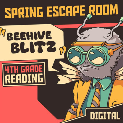 Digital spring escape room for 4th grade reading comprehension, titled "Dingo Punks: Beehive Blitz."