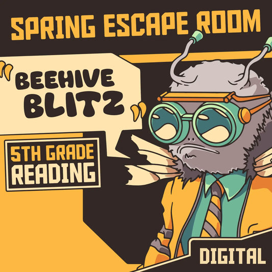 Digital spring escape room for 5th grade reading comprehension, titled "Dingo Punks: Beehive Blitz."