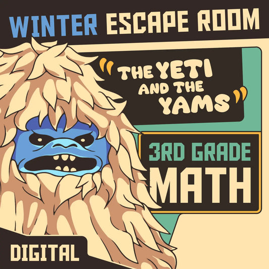Dingo Punks winter escape room for 3rd grade math review, entitled "The Yeti and the Yams."