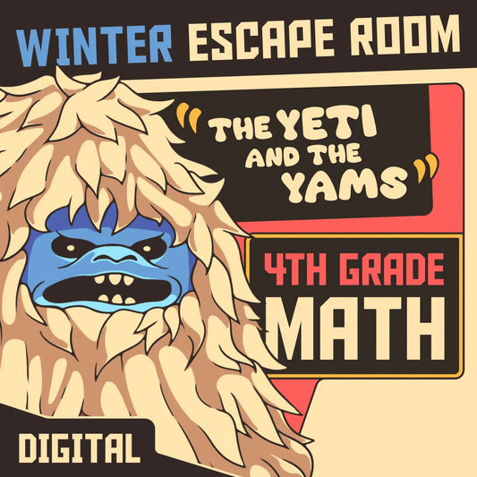 Dingo Punks winter escape room for 4th grade math review, entitled "The Yeti and the Yams."