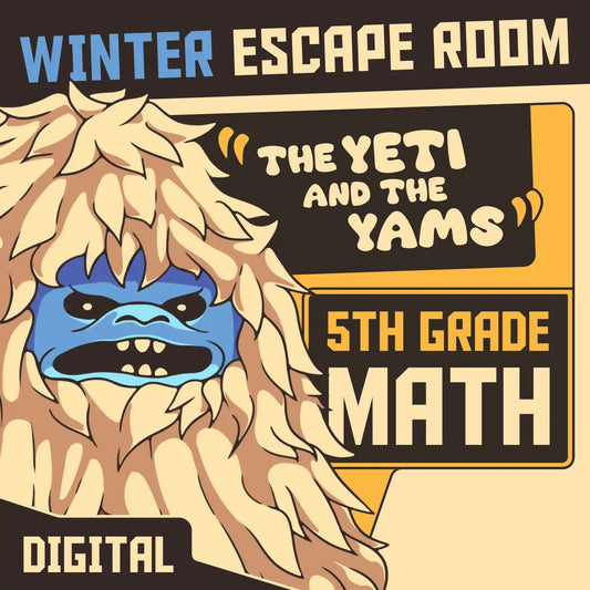 Dingo Punks winter escape room for 5th grade math review, entitled "The Yeti and the Yams."