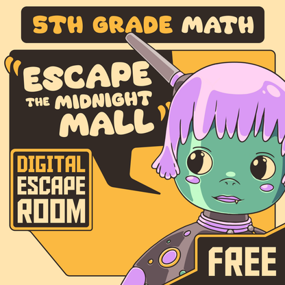 Cover image for the free 5th grade math escape room: "Dingo Punks: Escape The Midnight Mall"
