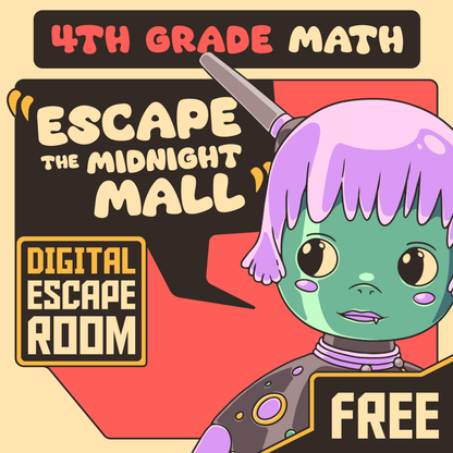 Cover image for the free 4th grade math escape room: "Dingo Punks: Escape The Midnight Mall"