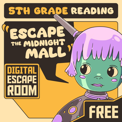 Cover image for the free 5th grade reading escape room: "Dingo Punks: Escape The Midnight Mall"