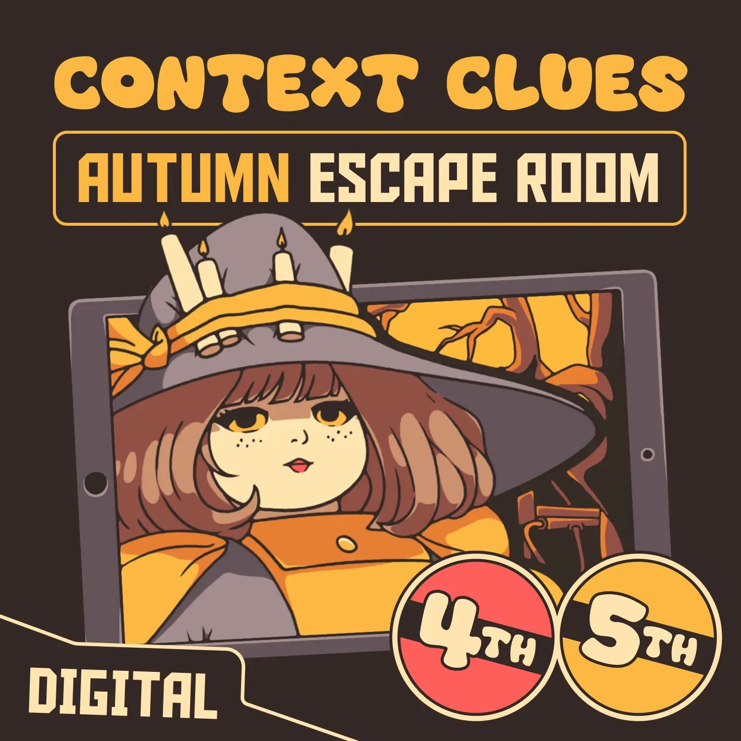 Cover image for "Puzzle Punks: The Hasty Harvest" — a digital 4th & 5th grade fall context clues escape room.