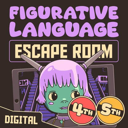 Cover image for a virtual figurative language escape room labeled for 4th and 5th grade classrooms.