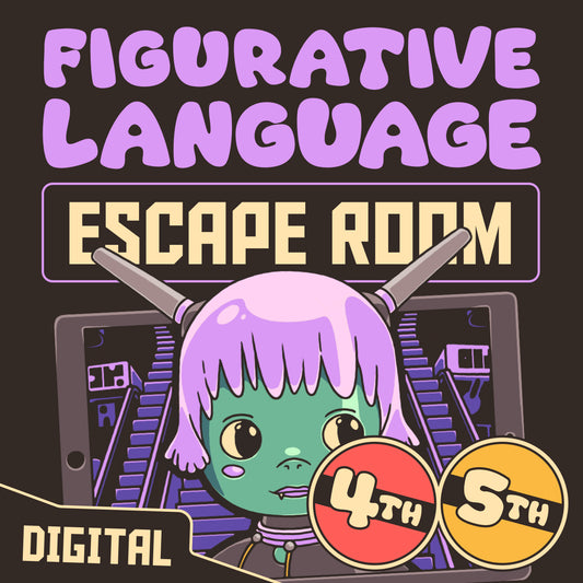 Cover image for a virtual figurative language escape room labeled for 4th and 5th grade classrooms.