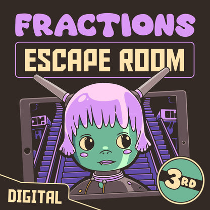 Digital 3rd grade fractions escape room with the theme "Puzzle Punks: Escape The Midnight Mall."