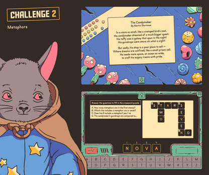 Online metaphors game with a poem and a crossword puzzle.