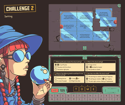 Virtual summer-themed setting game for 4th and 5th grade reading review.