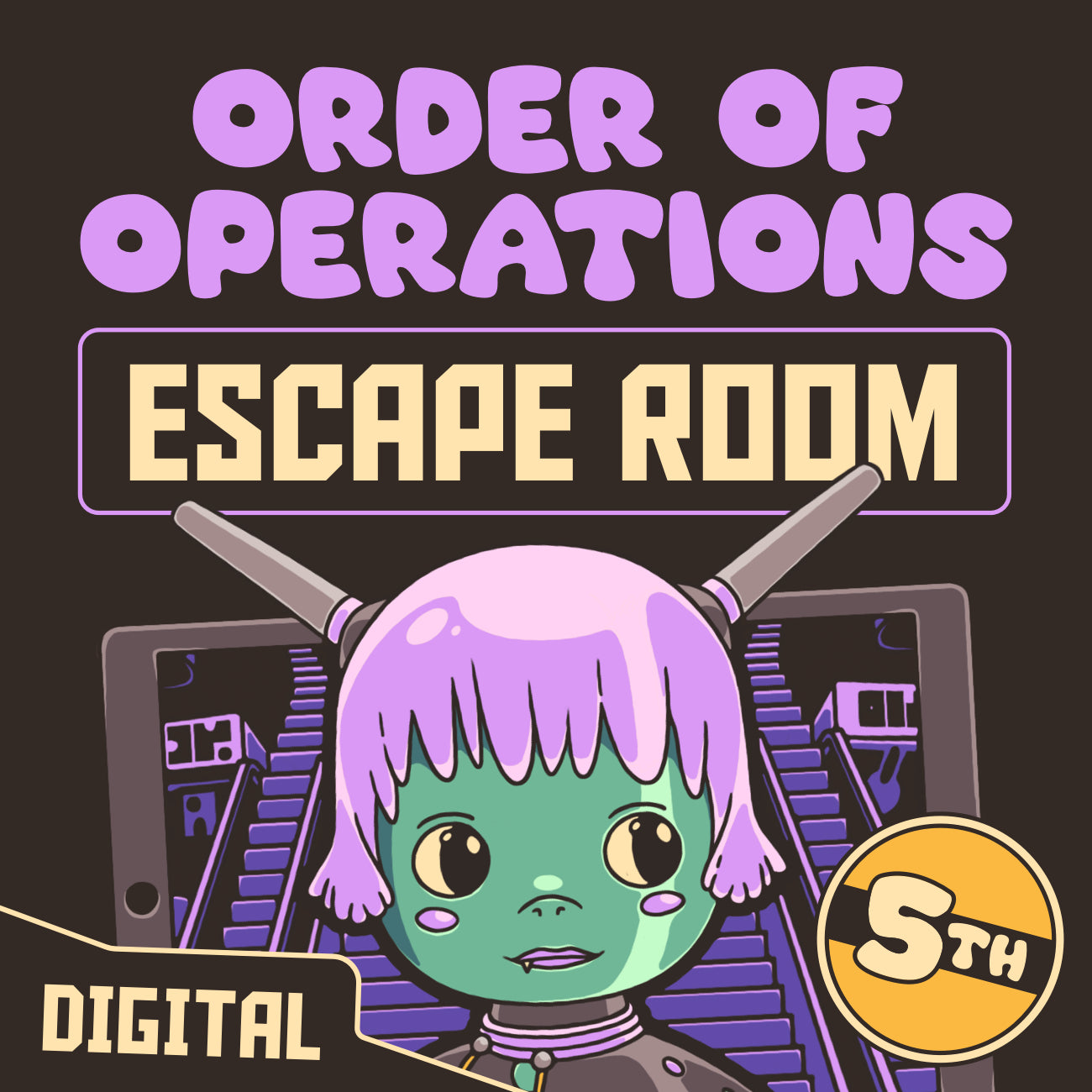 Digital 5th grade order of operations escape room with the theme "Puzzle Punks: Escape The Midnight Mall."