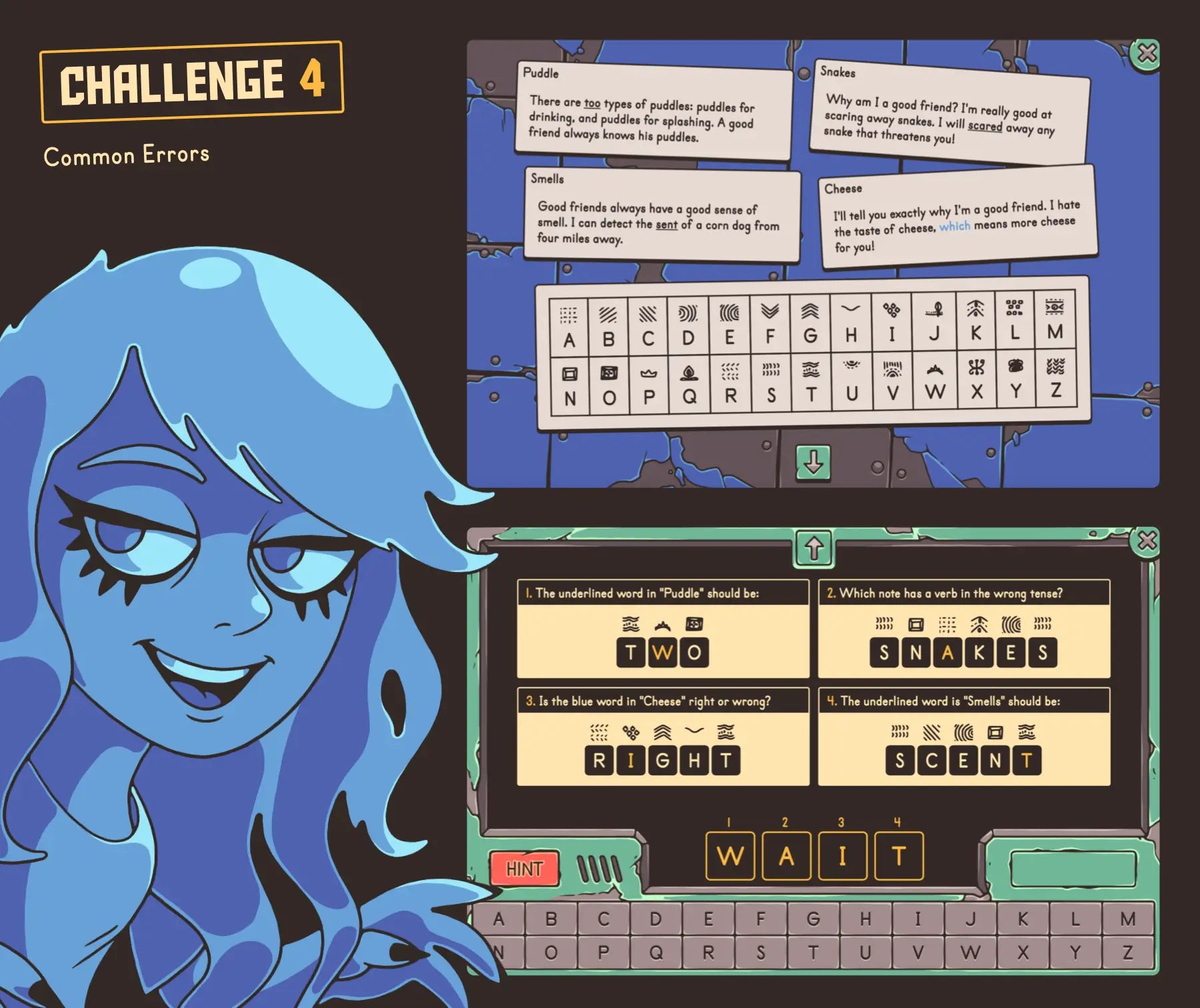 Digital 'common errors' activity for 4th and 5th grade grammar review, covering commonly-confused words, verb tense, and more.