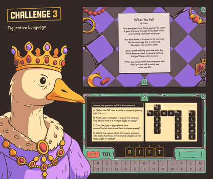 Online 4th and 5th grade figurative language in poetry review activity with a free-verse poem and crossword puzzle.