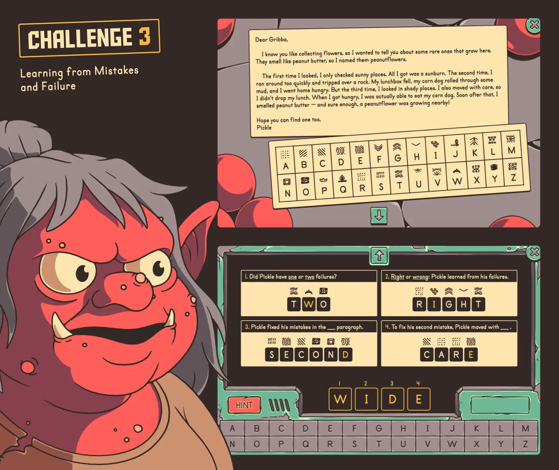 Digital SEL game for 4th and 5th grade, focused on the growth mindset topic of learning from mistakes and failure.